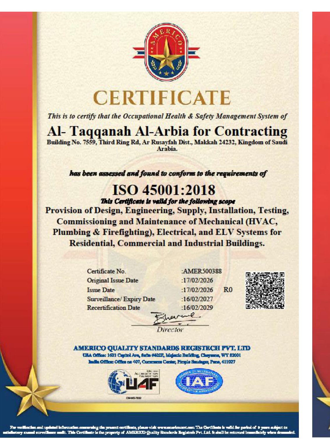 ISO 45001:2018 certificate