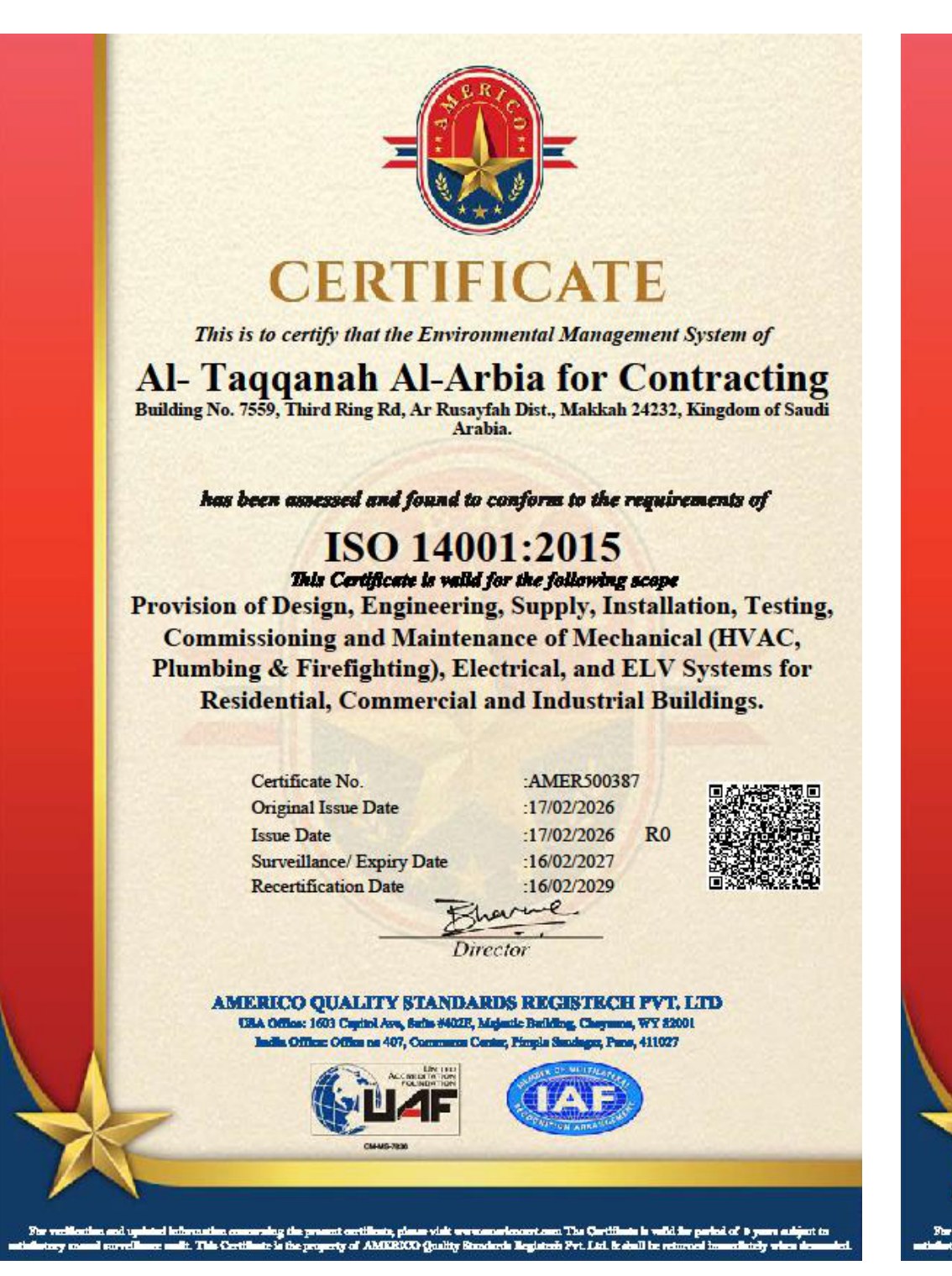 ISO 14001:2015 certificate