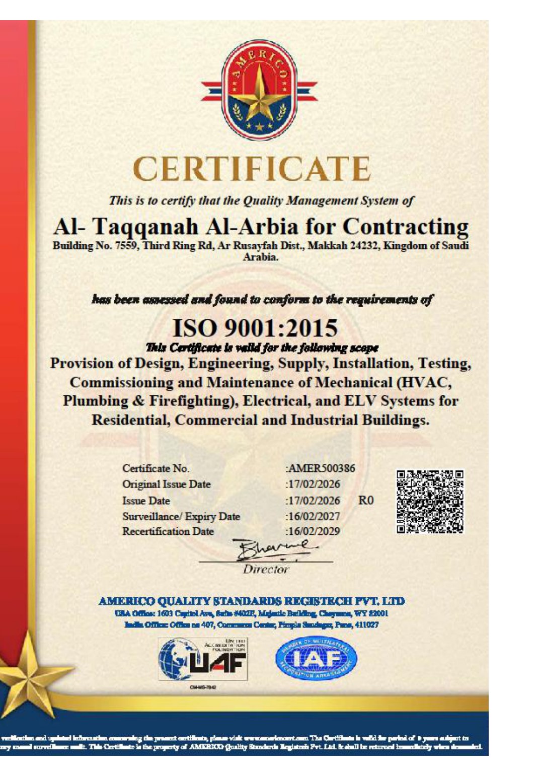 ISO 9001:2015 certificate