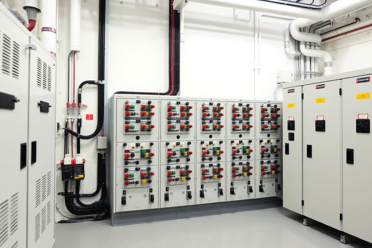 Modern electrical distribution room with LV switchgear panels